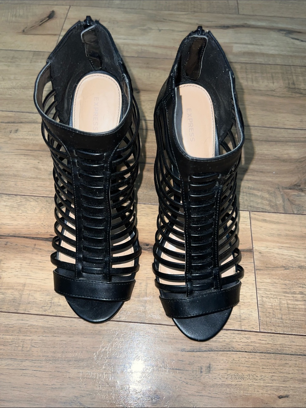 Express Black Cage Strappy Heeled Sandals